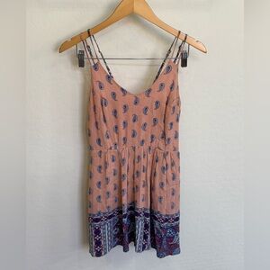 Chloe K Peach Dress with Blue Paisley Accent